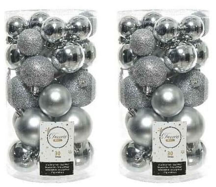 Decoris kerstballen - 60x st - zilver - 4-5-6 cm - kunststof - kerstversiering