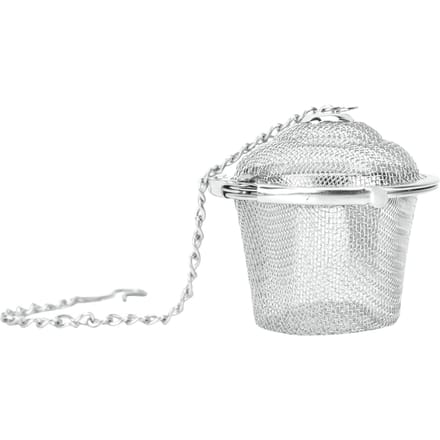 RVS theezeefje met gaasbol, kruidenfilter en soepfilter met ketting(S) Small white