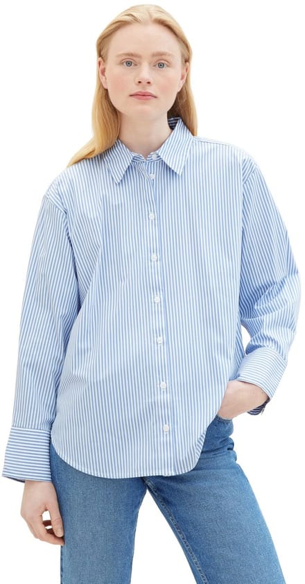 Tom Tailor Denim - Losvallend overhemd met strepen - Maat M - blue white strripe