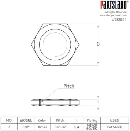 WSC Partsland Mutter 3/8" Nickel 6er Pack - Gitaaronderdeel