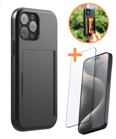 Stargoods iPhone 12 - iPhone 12 hoesje - iPhone 12 hoesje met pasjeshouder - Screenprotector - Zwart