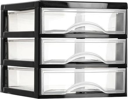 Plasticforte Ladeblokje/bureau organizer 3x lades - zwart/transparant - L18 x B21 x H17 cm - plastic