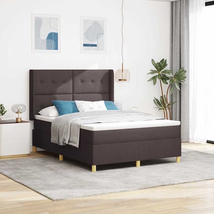 vidaXL - Boxspring - bed - met - LED-stripverlichting - Bruin - 160 - x - 200 - cm - Stof