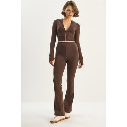 Geribbelde Katoenen Hoge Taille Twee-delige Set