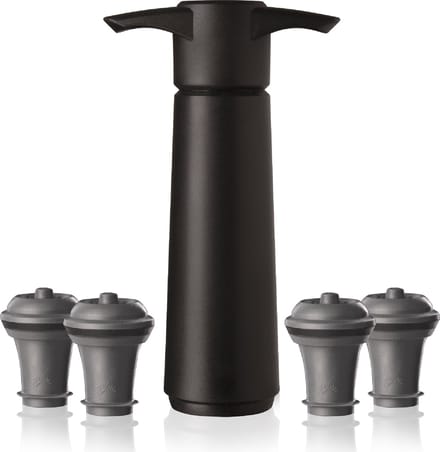 Vacu Vin Wine Saver Zwart | Vacuüm Wijnpomp | 4 Vacuum Wine Stoppers