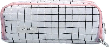 Etui Schrijfgerei - Opbergzakje Pennen - Kantoor School - Efficiënte Scheiding - 21 x 8.5 cm - Roze Wit