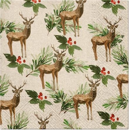 Lunch servetten - We care Deers and Holly - PAW Decor - 33x33 cm