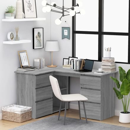 vidaXL - Hoekbureau - 145x100x76 - cm - bewerkt - hout - grijs - sonoma - eikenkleurig
