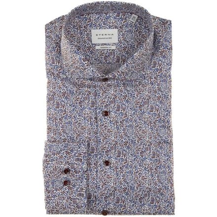 Eterna Overhemd Fine Twill Fantasy Blauw-Bruin / male