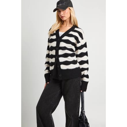 boohoo Dames Gestreepte oversized gebreide cardigan | Mono | Maat: Small