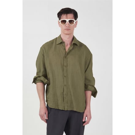 Heren Oversized Linnen Knopshirt