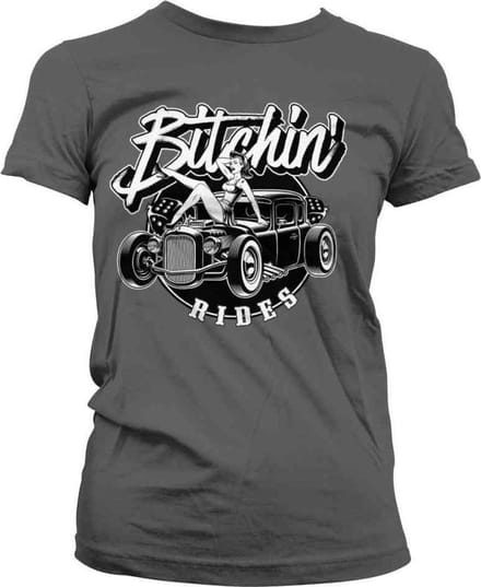Bitchin' Rides Dames Tshirt -M- Hot Rod Hot Girls Grijs