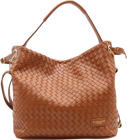 Trendy gevlochten handtas - Flora & Co - camel