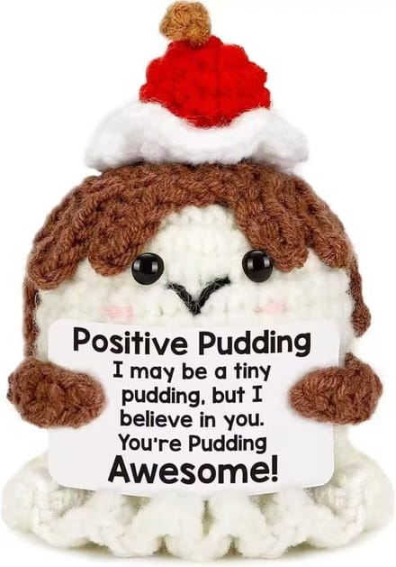 Positive Pudding - pudding - Positieve Vriendjes - Gehaakt Knuffel - 8 cm