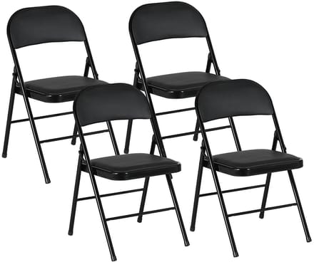 Pugsdrly - Klapstoelen - Set van 4 draagbare bureaustoelen - Metalen poten - Kunstleer - Zwart