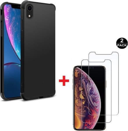Shock-proof silicone hoesje zwart met 2 Pack Tempered glas Screen Protector Geschikt voor: iPhone XR