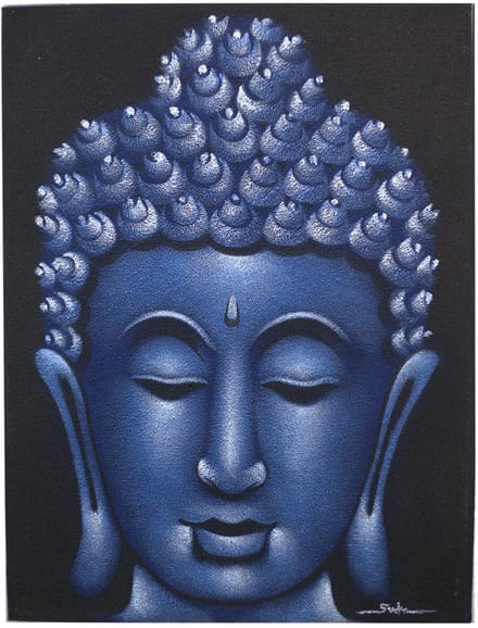 Boeddha schilderij - Blauwe zandafwerking