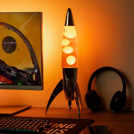 Fisura Raket Lavalamp met Oranje Lava - Chrome + Reservelamp