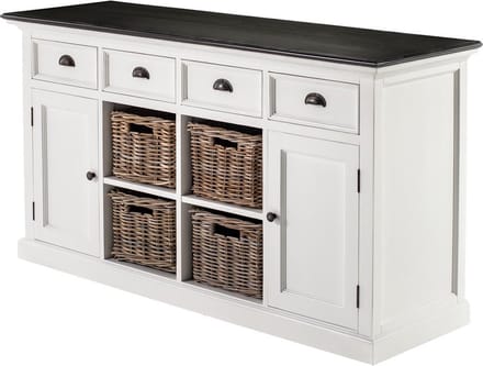 HalifaxContrast dressoir 4 laden, 2 deuren, 4 manden wit, zwart.