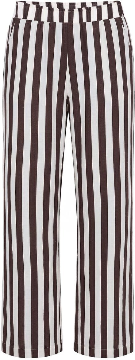 Studio Untold - Dames - Broek wijde pijpen mousseline strepen - Chocolade - Maat 42