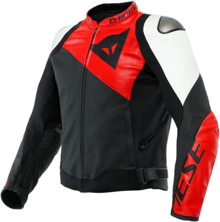 Dainese Sportiva Leren Jas Zwart Mat Lava Rood Wit - Jas