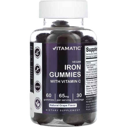 Vegan IJzer Gummies met Vitamine C, Natuurlijke Druivensmaak, 60 Gummies