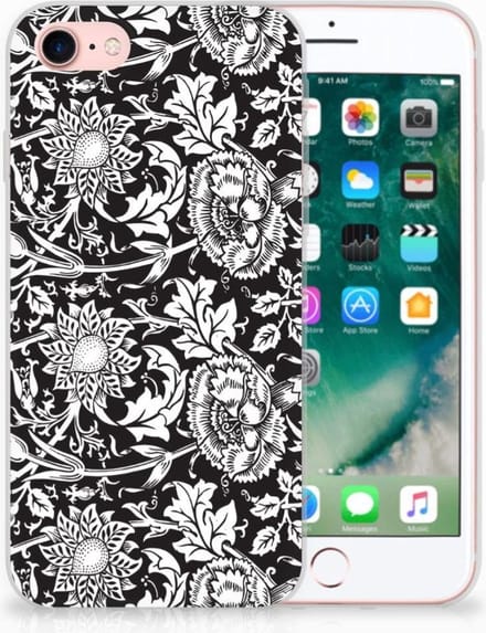 Back Cover voor iPhone SE 2022 | SE 2020 | 8 | 7 TPU Case Black Flowers