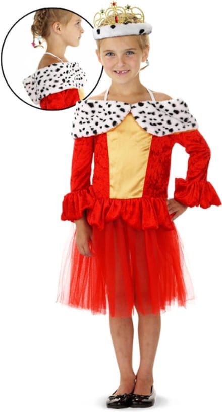 Koninginnejurk Hermelijn - Carnavalskleding - Maat M - 122/128 - 6-8 jaar - Rood