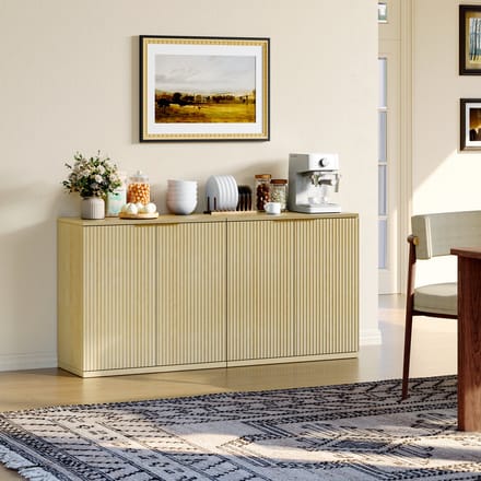 HAUSS SPOLE Dressoir - Geribbelde Front Met 2 Deuren En Opbergruimte - Voor Woonkamer En Hal - MDF Eikenkleur - 80x40x80 Cm