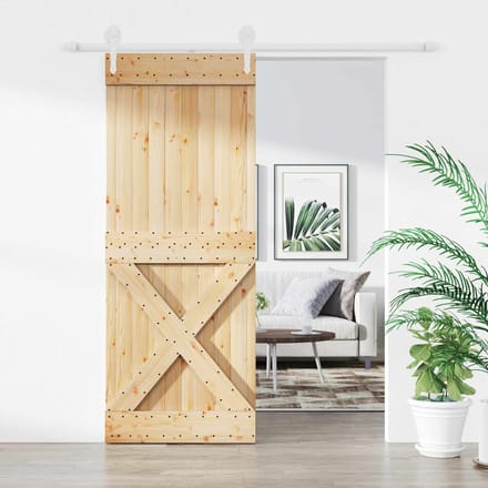 vidaXL - Schuifdeur - Natuurlijk - en - Wit - 90 - x - 210 - cm - Massief - grenenhout