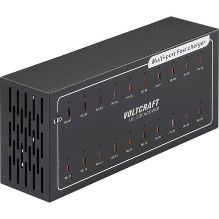 VOLTCRAFT UC-20C400W01 USB-laadstation 400 W 20x USB-C USB PD Zwart Binnen USB Power Delivery (USB-PD)