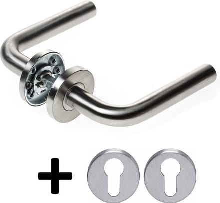 D4E DEURKRUK OP ROZET (EXCL. PC) RVS304 L-GEBOG. DESIGN