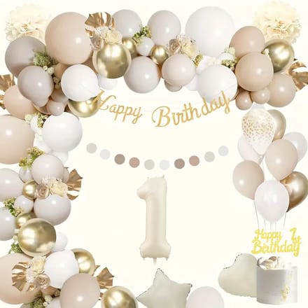 FeestmetJoep® 1 jaar verjaardag versiering & ballonnen - Beige & Goud