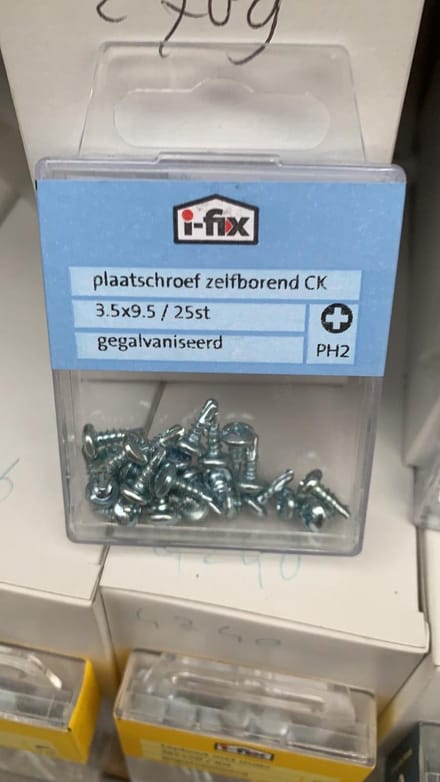 Plaatschroef. zelfborend. 3.5x9.5mm. lang. cilinderkop. verzinkt. 25stuks. I-fix.