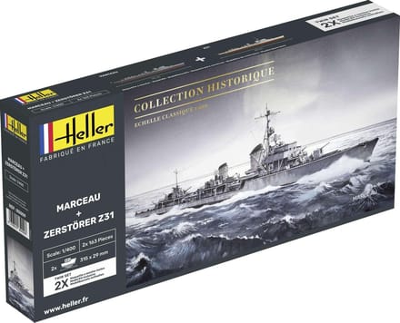 Heller Modelbouwpakket Militaire voertuigen - 85009 Marceau + Zerstörer Z31 - Twinset Plastic - 1:400 - Modelbouw
