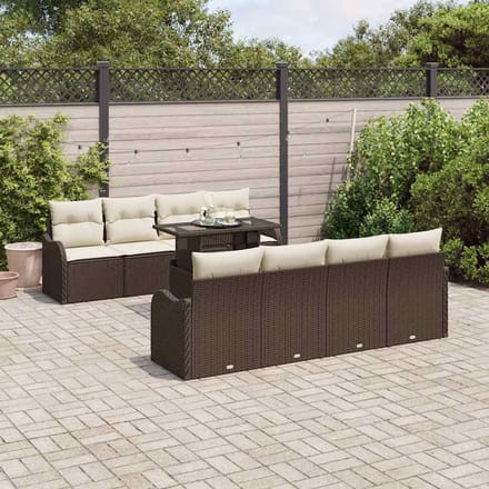 vidaXL - Tuinbank - Set - 9 - st - 8-Aantal - zitplaatsen - Bruin - Poly - Riet
