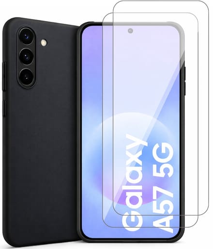 Hoesje geschikt voor Samsung Galaxy A57 – MatteShield Back Cover – Zwart – 2 Stuks Screenprotector Glas