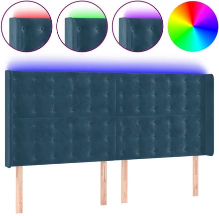 vidaXL - Hoofdbord - LED - 163x16x118/128 - cm - fluweel - donkerblauw