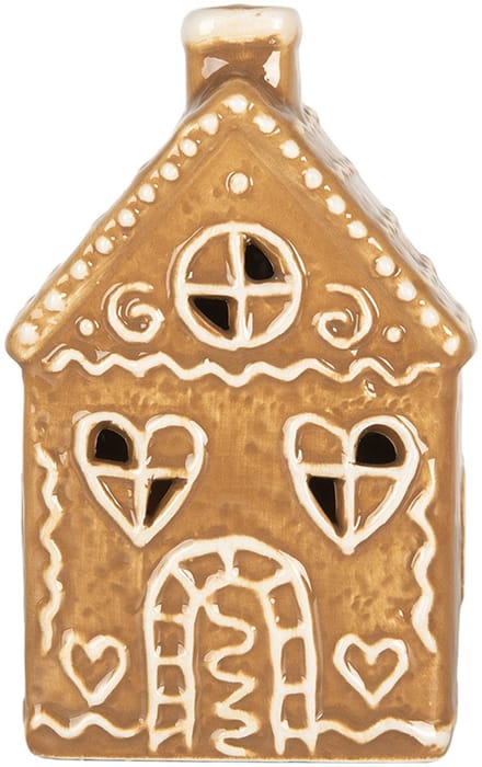 Clayre & Eef Gingerbread house met LED 7x6x12 cm Bruin Keramiek