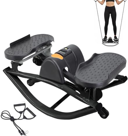 Fitness Stepper - Mini Trainer - Thuistraining - Geïntegreerde Armkabels - 50 x 25 cm - Zwart