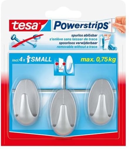 Tesa Powerstrips Haken Ovaal Small - Mat Chroom - 3 Stuks