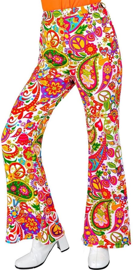 Jaren 70 broek peace party dames