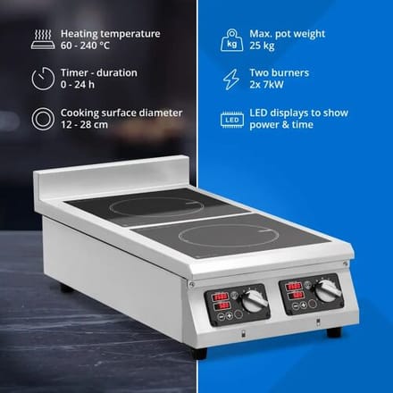 Inductiekookplaat - 2 x 28 cm - 60 tot 240 °C - 230 V - timer - Royal Catering RCIC-3002T