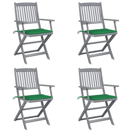 vidaXL - Set - van - 4 - klapstoelen - met - kussens, - gemaakt - van - massief - acaciahout.
