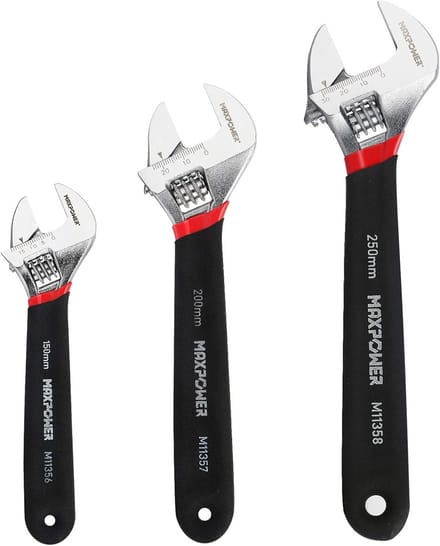 Plastic Handle Adjustable Wrench Set 150mm 200mm 250mm Extra Wide - 3pcs