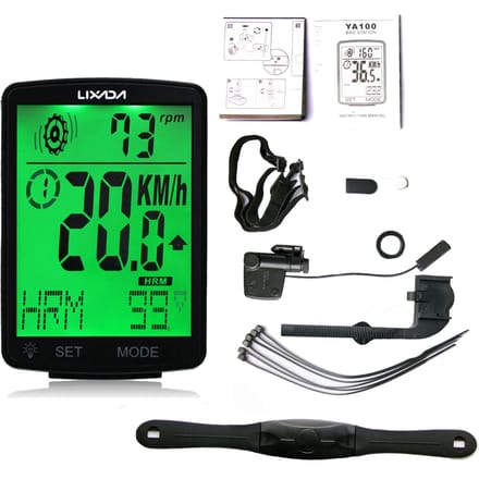 LIXADA 3-in-1 draadloze fietscomputer Multifunctioneel LCD-scherm Fietscomputer met hartslag Green backlight zwart