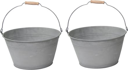 Mega Collections Emmer/plantenpot/bloempot - 2x - zink - grijs - D27 x H15 cm