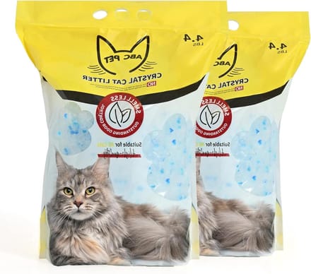 ABCPET Cat Litter Crystals No Clumping Odor Control Kitty Litter Non-Clumping No Scooping Little Dust, Low Tracking, Dries Out Waste - 8lbs (2 x 2kg Packages)