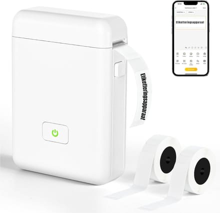 Aurixi® Labelmaker - Laberprinter - Draagbare Laberprinter - Bluetooth - Compact- Wit- 3cm x 9cm x 5cm