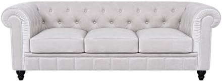 Chesterfield Bank - 3 Zits - Velvet wit - Fluweel - Sofa